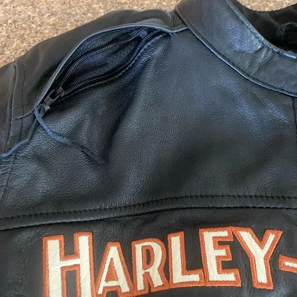 Authentic 3 in 1 Harley Davidson Black Orange Miss Enthusiast Leather Jacket Lrg - Picture 5 of 15
